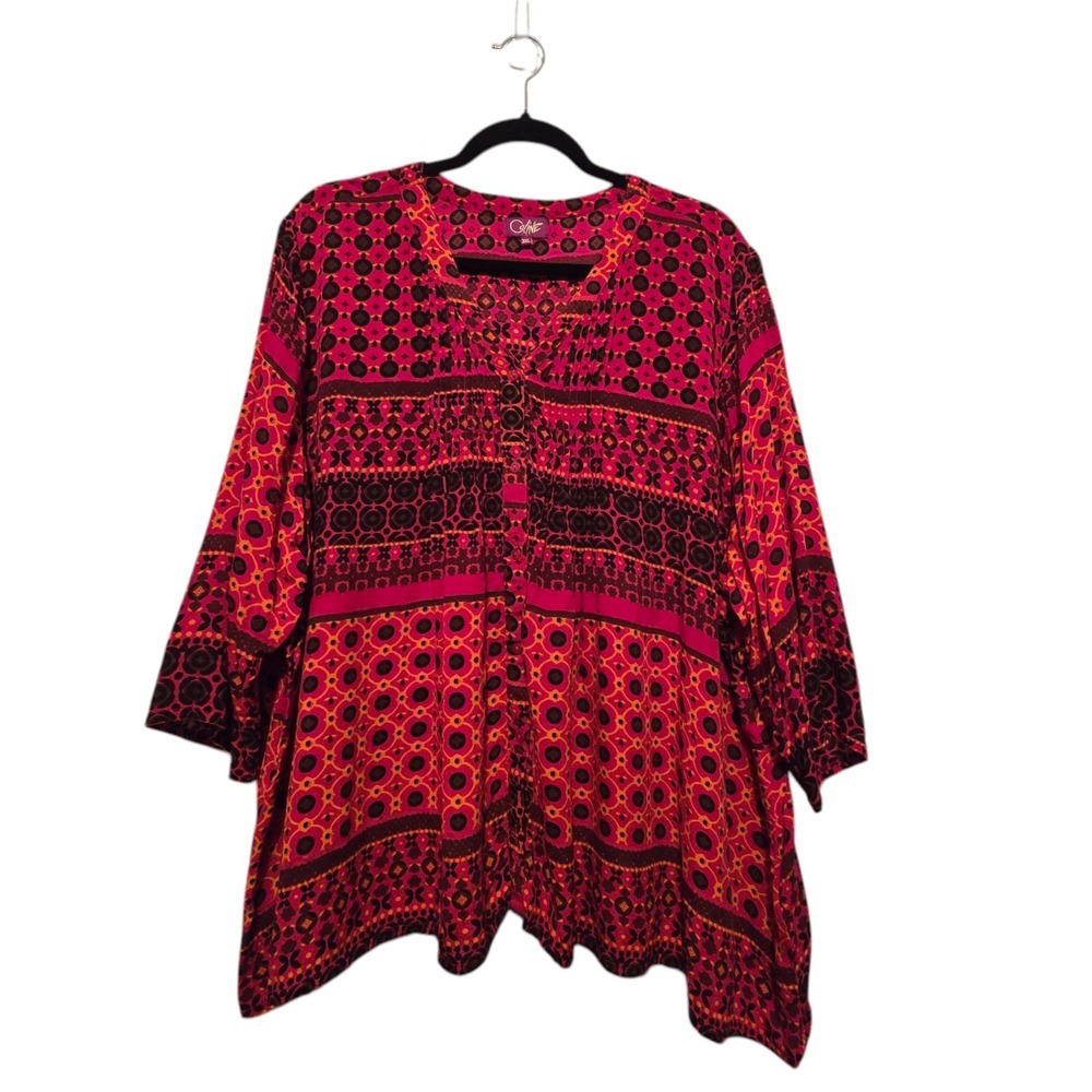 Coline Colorful Flowy Tunic Womens Plus 3X Orange Red Boho Cottage‎ Peasant
